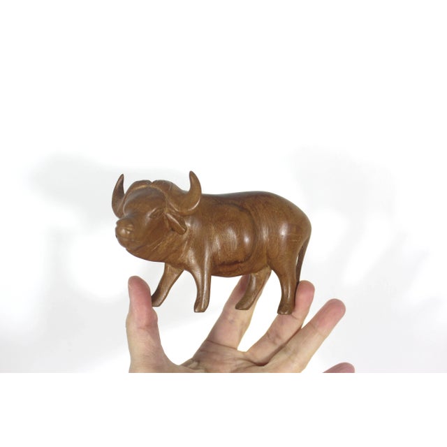 Mid-Century Modern Vintage Carved Water Buffalo Teak Wood Bull Sculpture For Sale - Image 3 of 7