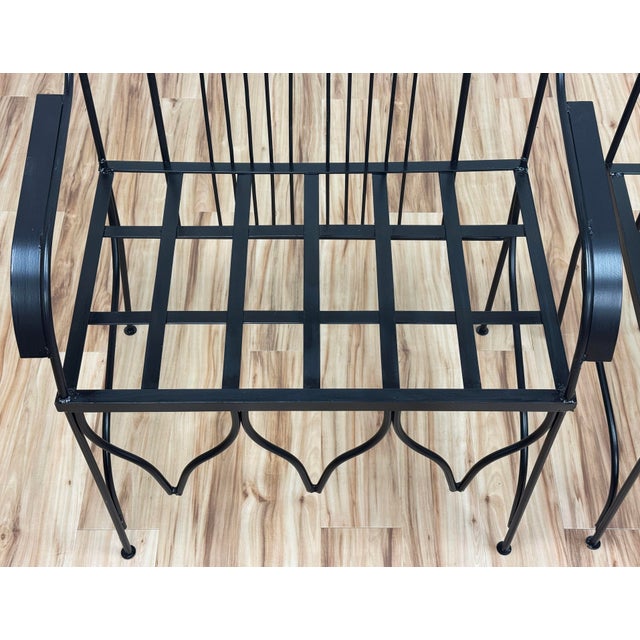Substantial Vintage Wrought Iron Gothic Revival Cathedral Chairs, a Pair For Sale - Image 11 of 15