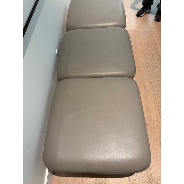 Mid-Century Modern Vintage Three-Seat Modular Chrome and Taupe Upholstered Bench – 80” For Sale - Image 3 of 6