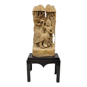 Vintage Burmese Carved Wood Oriental Large Figural Statue Sculpture on Base