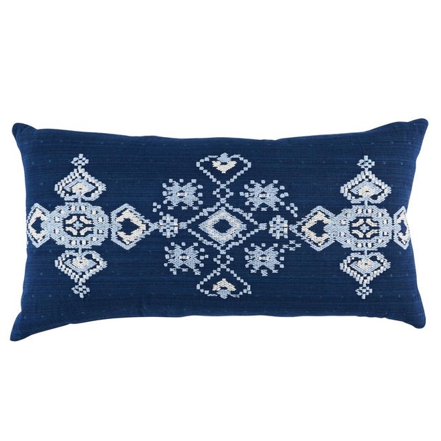 Schumacher Schumacher Nadira Embroidery Pillow in Indigo 24X12" For Sale - Image 4 of 4