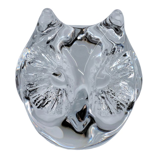 Daum of France Owl Head Glass Crystal Paperweight For Sale