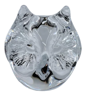 Daum of France Owl Head Glass Crystal Paperweight