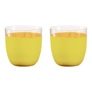 Nicolette Mayer Oro 24k Crystal Tumbler, Lemon, Set of 2 Glasses in Gift Tube For Sale