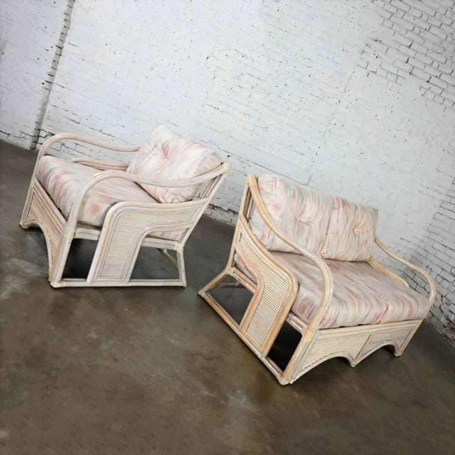 Gabriella Crespi Cerused Reeded Rattan Love Seat & Lounge Chair Manner of Gabriella Crespi For Sale - Image 4 of 13