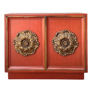 Vintage Lane Red Cabinet With Ornate Medallions For Sale