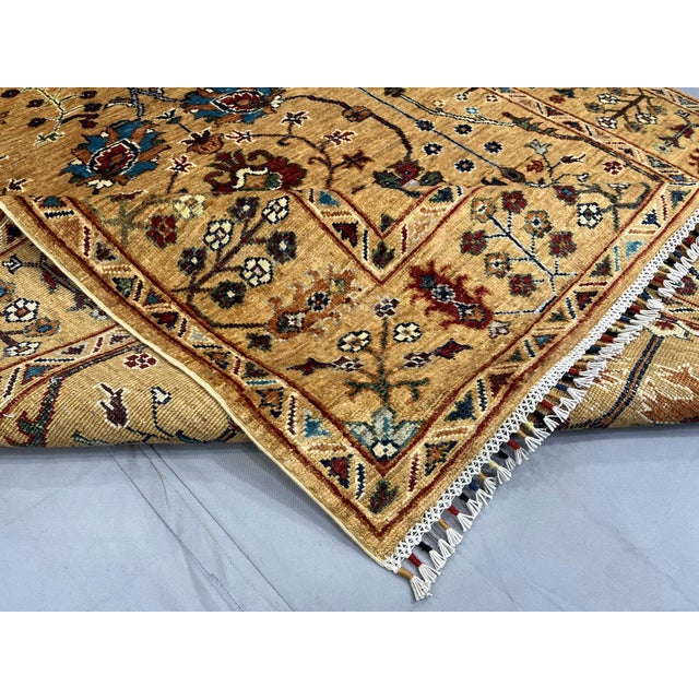 Persian Style Sultani Floral Wool Rug in Golden Beige, Burgundy and Blue, 5'2" X 6'6" For Sale - Image 12 of 17