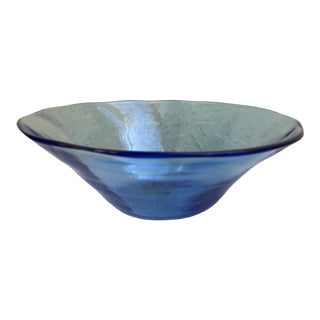 Handblown Vintage Blue Glass Bowl For Sale