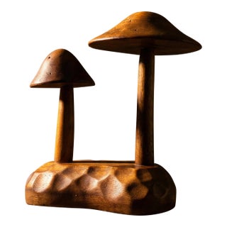 Hand Carved Wooden Mushroom Sculpture For Sale