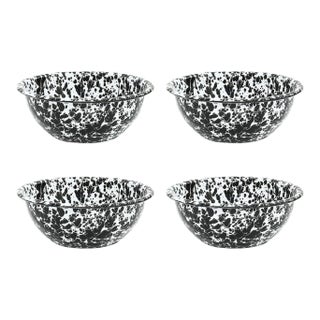 Crow Canyon Home Splatterware, 20 oz. Cereal Bowls in Black & White - Set of 4 For Sale