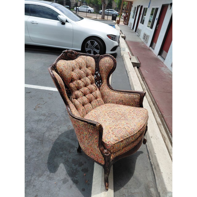 Vintage Mid Century Rococo Style Wingback Chair For Sale - Image 4 of 5