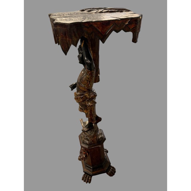 Early 20th Century Antique 44" Blackamoor Figural Hand Carved Venetian Painted Table Pedestal Stand For Sale - Image 5 of 11