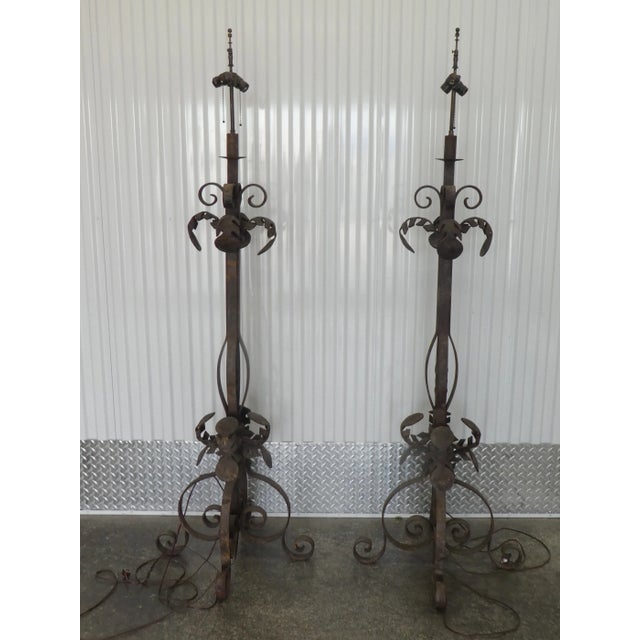 Vintage Wrought Iron Palm Beach Style Floor Lamps - a Pair For Sale - Image 13 of 13