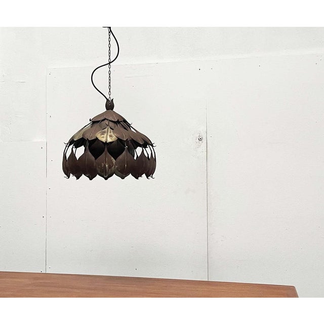 Brown Mid-Century Modern Hollywood Regency Metal Pendant in the style of Hans Kögl, 1960s For Sale - Image 8 of 18