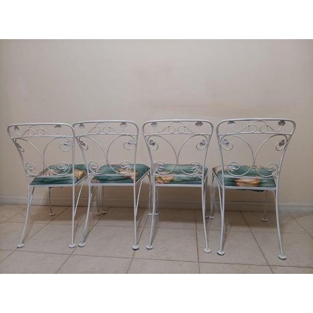 Metal 1960s Wrought Iron Garden Patio Chair French Style White Ivy Leaf Design Set of 4 For Sale - Image 7 of 7