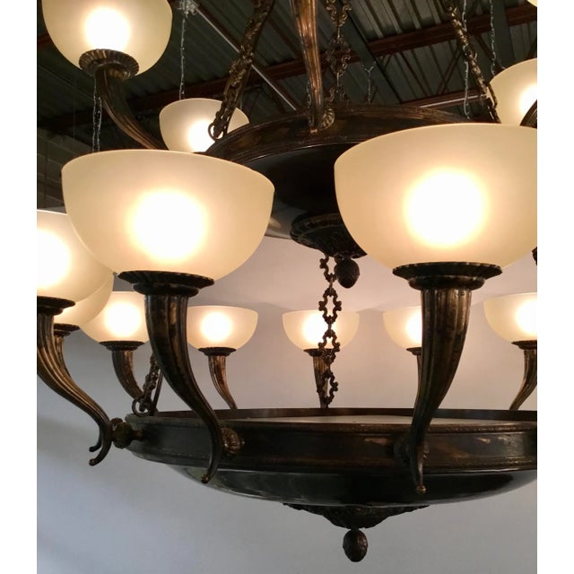 Traditional Myran Allan Luxury Lighting Empire Style Bronze and Glass Chandelier as Is For Sale - Image 3 of 6