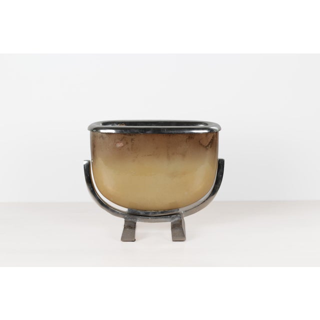 Mid-Century Modern Smoked Gold Glass and Chrome Large Sculptural Jardinière For Sale - Image 9 of 14