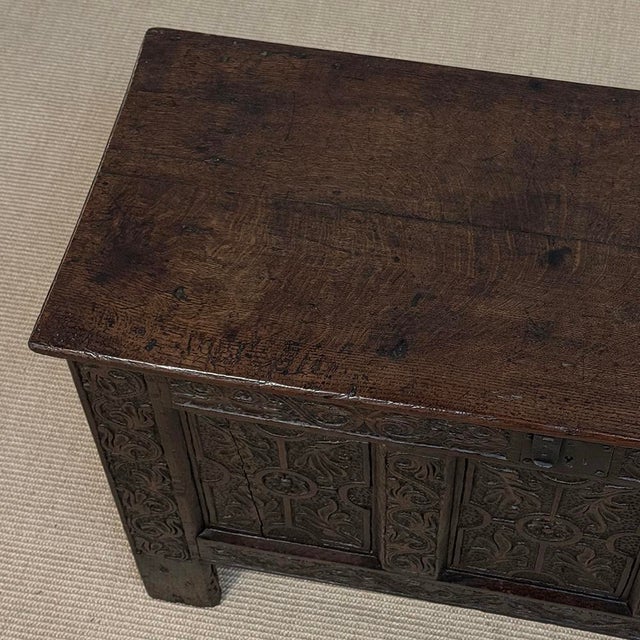 18th Century Dutch Gothic Revival Period Carved Oak Trunk ~ Blanket Chest For Sale - Image 16 of 18
