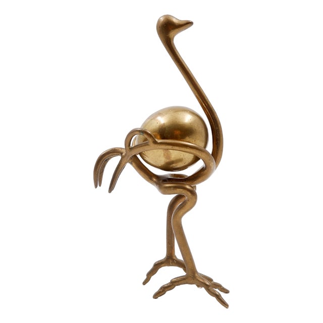 Brass Ostrich Sculpture with Egg, 1970s For Sale