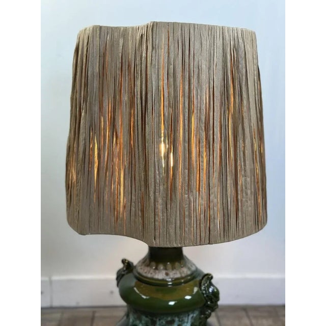 Textile Vintage Shaded Green Ceramic Lamp, 1960s For Sale - Image 7 of 10