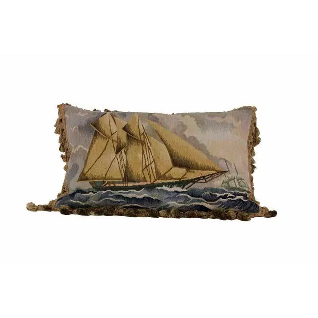 Nautical Tall Ship Hand Loomed Pillow For Sale - Image 3 of 3