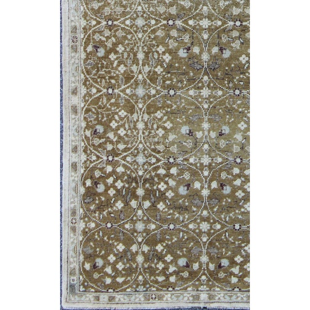 Antique All-Over Design Oushak Rug With Flowers in Ivory and Olive Green For Sale - Image 4 of 6