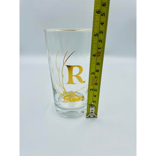 Rare Mid 20th Century Gold Leaf Monogram “R” Highball Glasses – Set of 6 For Sale - Image 12 of 12