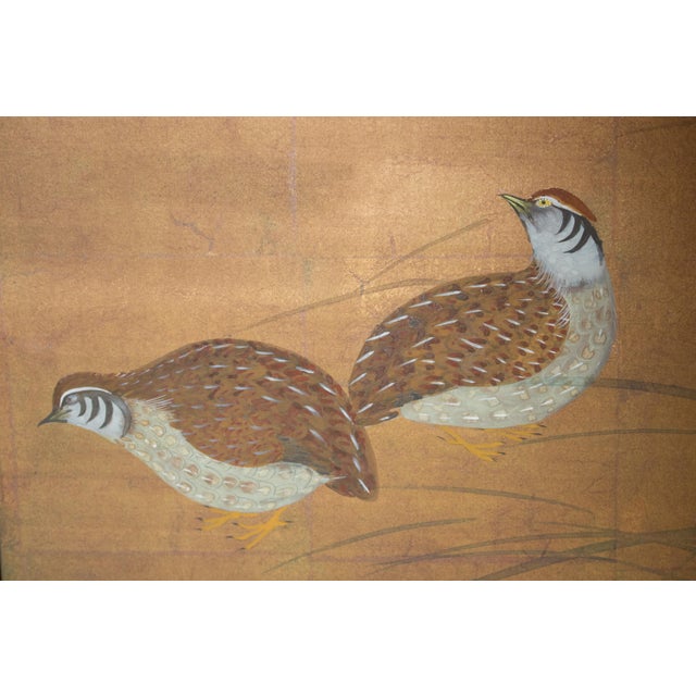 "Quails and Pampas Grass" by Koga, 1970s Showa Era Japanese Byobu Screen For Sale - Image 9 of 18