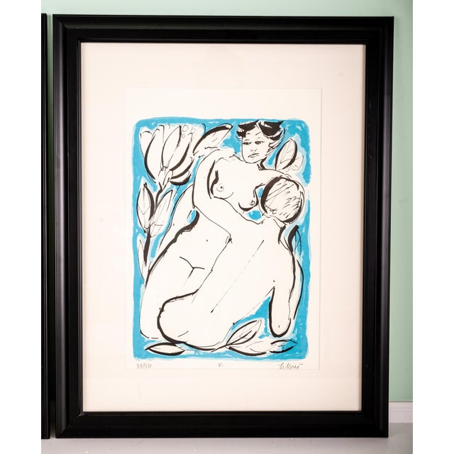 Late 20th Century Limited Edition European Modernist Screenprints – Signed Ljerka Njerš – Museum Framed Statement Art Pair - Plants For Sale - Image 4 of 7