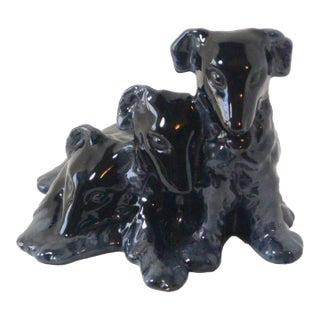 1940s Royal Haeger "Bunch O' Collie Pups" Figurine in Ebony Glaze For Sale
