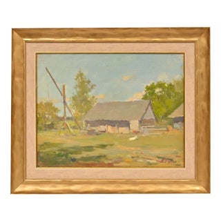 Arvids Egle, Farm, Oil on Canvas, 20th Century For Sale