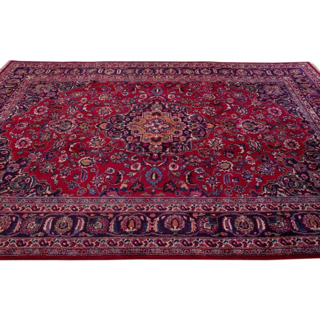 1960s 1960s Vintage Persian Mashad Handmade Red All-Over Wool Rug For Sale - Image 5 of 7