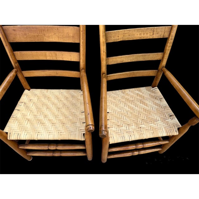 Brown “Mom and Pop” Antique Americana High Country, Birdseye Maple, Ladder-Back Mid to Late 1800’s - Set of 2 For Sale - Image 8 of 11
