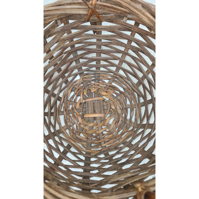 Burnt Umber Vintage Rattan Basket Hand Made Split Cane Late 20th Century For Sale - Image 8 of 12