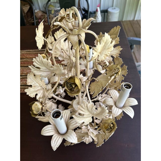 1960s Vintage Tole Four Light Chandelier in Champagne and Gold For Sale - Image 5 of 5