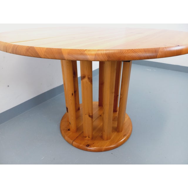 Vintage Scandinavian Pine Round Dining Table with Extensions in the style of Rainer Daumiller, 1970s For Sale - Image 6 of 18
