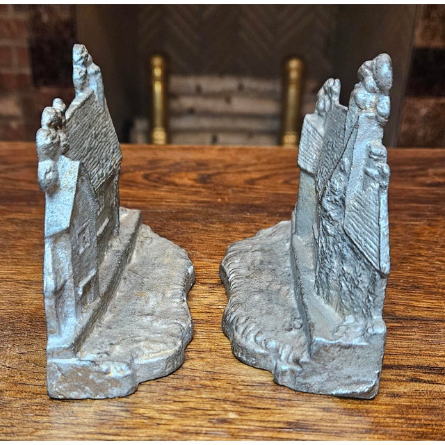 Silver 1920s George Washington’s Ancestral Home Book Ends For Sale - Image 8 of 12