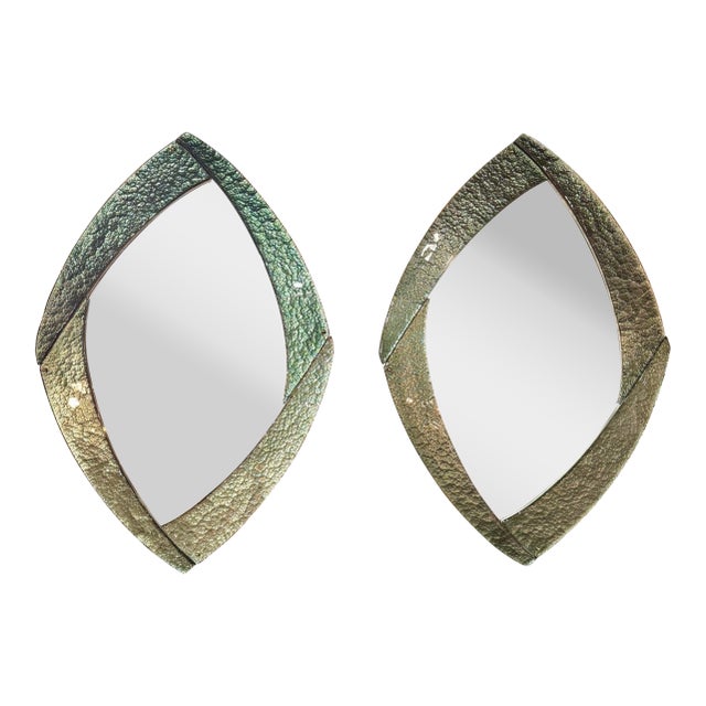 Pair of Modernist Murano Mirrors in Fontana Green For Sale