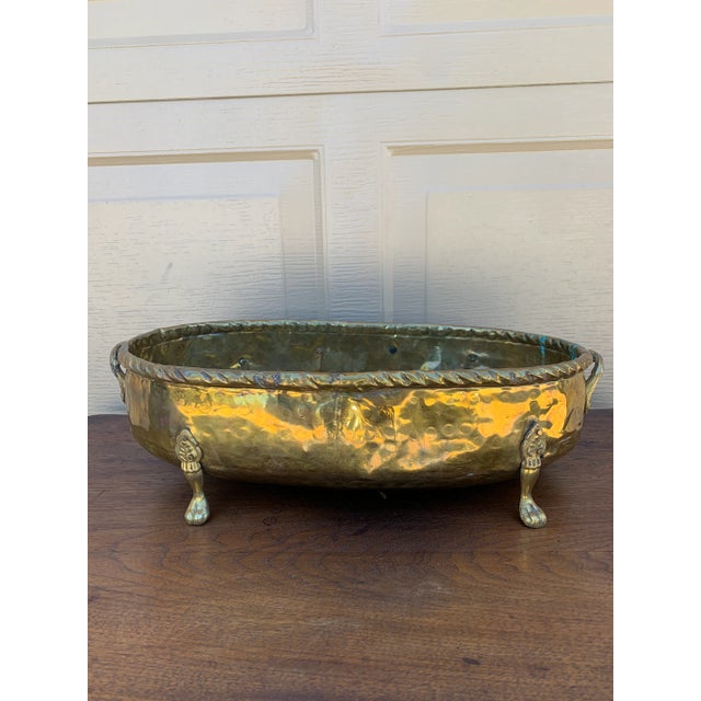 English Country Brass Oval Cachepot With Paw Feet For Sale - Image 9 of 11