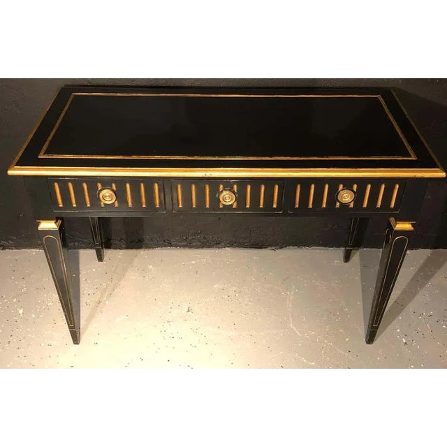 Ebony and Parcel-Gilt Decorated Three-Drawer Desk, Maison Jansen For Sale - Image 4 of 13