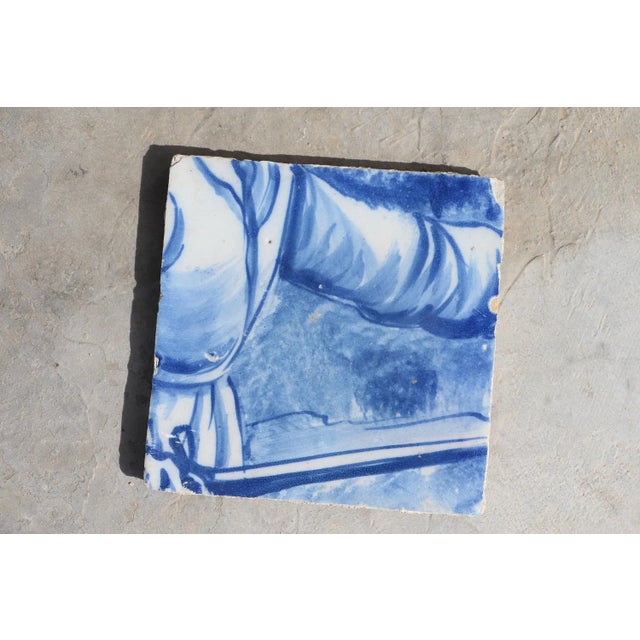 Antique Portuguese Tile Depicting a Torso of a Hunter For Sale - Image 6 of 10