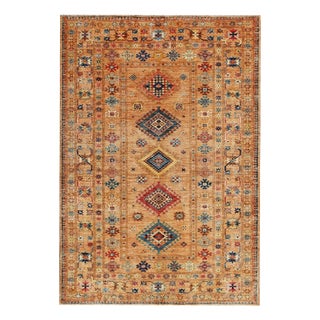 Kazak Handwoven Wool Rug with Multicolor Geometric Patterns on Beige Background For Sale