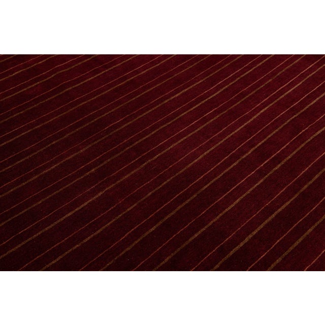 Red Modern Tibetan Rug Made From Wool and Silk Featuring a Striped Design in Red For Sale - Image 8 of 9