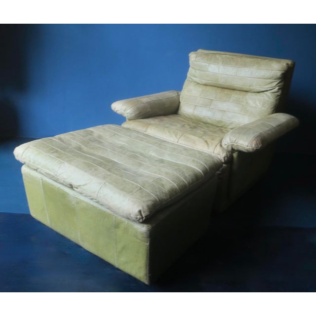 Set of Olive Patchwork Leather Lounge Chair and Ottoman from Laauser, 1970s For Sale - Image 16 of 16