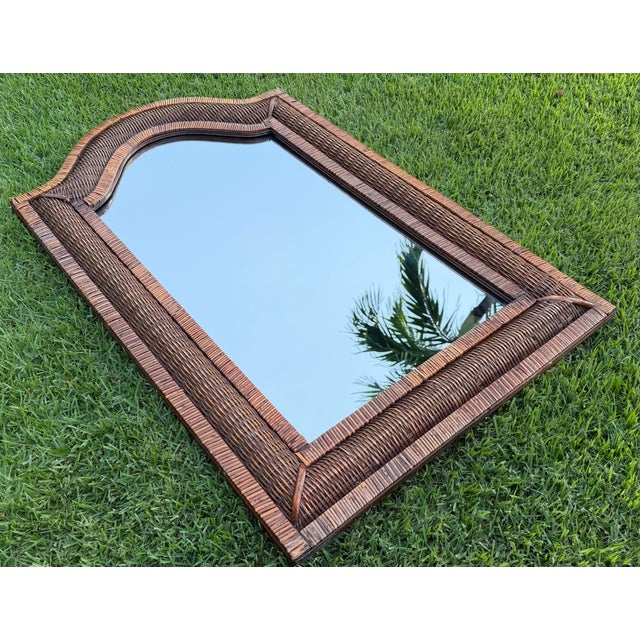 Late 20th Century Vintage Serpentine-Top Woven Rattan Wall Mirror For Sale - Image 5 of 10