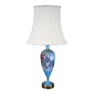 Antique French Sevres Style Turquoise Porcelain Mantel Vase Urn Lamp