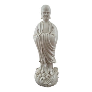 Large 19” Vintage Blanc De Chine Porcelain Bodhidharma Damo Statue For Sale