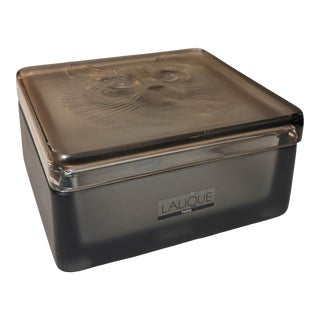 Art Deco Style Lalique French Crystal Cat Box For Sale