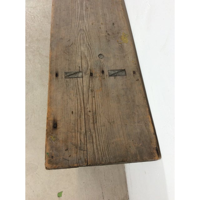 Antique Farmhouse Style Long Primitve Bench With Tongue & Groove Joinery For Sale - Image 14 of 17