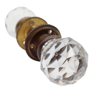 Vintage Faceted Glass Brass Passage Door Knob Set For Sale